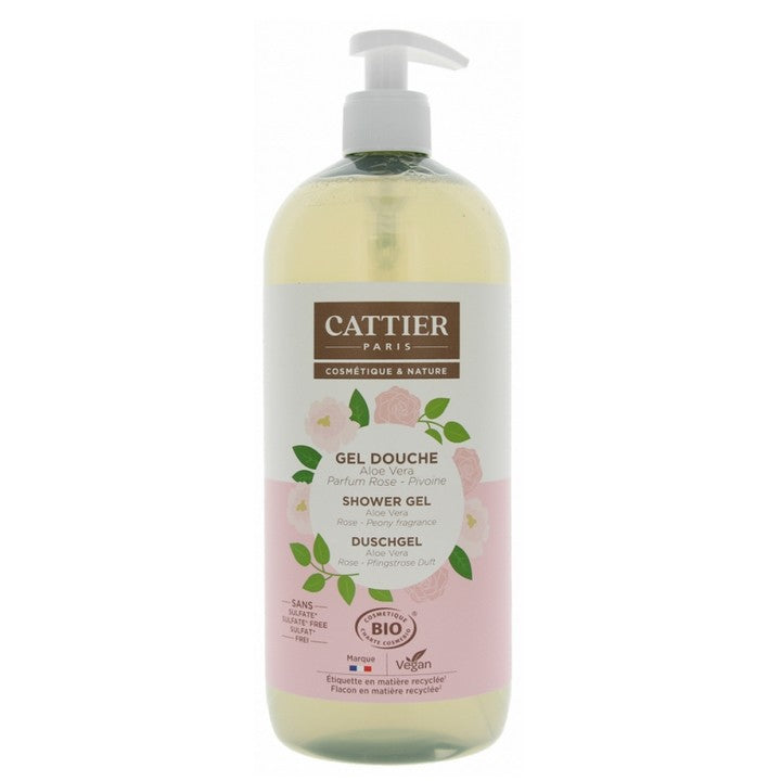Cattier Gel Douche Aloe Vera Rose Pivoine Bio 1L