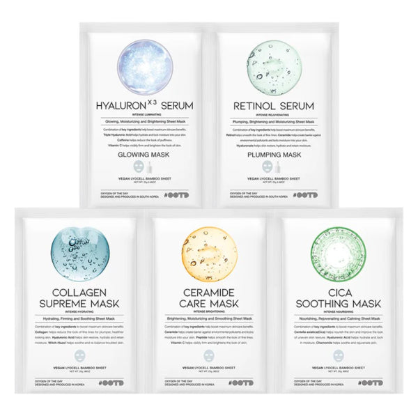Wholesale OOTD - Hydrating Serum Sheet Masks Collagen + Ceramide + Cica + Triple Hyaluron + Retinol - 25g*5pcs | Carsha