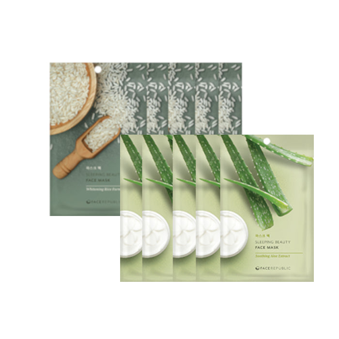 face republic - Sleeping Beauty Face Mask - 23ml - Whitening Rice Formula (5ea) + Sleeping Beauty Face Mask - 23ml - Soothing...