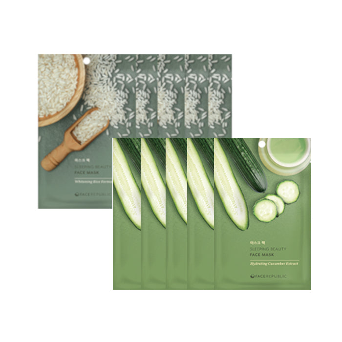 face republic - Sleeping Beauty Face Mask - 23ml - Whitening Rice Formula (5ea) + Sleeping Beauty Face Mask - 23ml - Hydrating