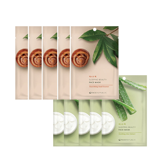 face republic - Sleeping Beauty Face Mask - 23ml - Soothing Aloe Extract (5ea) + Sleeping Beauty Face Mask - 23ml - Nourishing