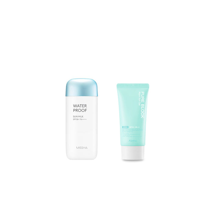Wholesale Missha All-Around Safe Block Waterproof Sun Milk + A'PIEU Pure Block Aqua Sun Gel Sunscreen 1ea Set | Carsha