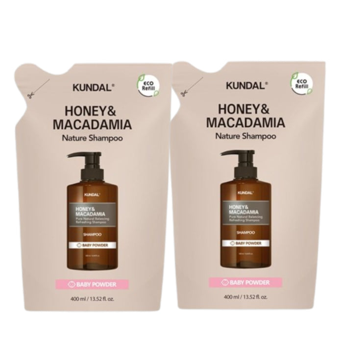 Wholesale KUNDAL - Honey & Macadamia Nature Shampoo - Refill Pack - 400ml DUO Set - Baby Powder | Carsha
