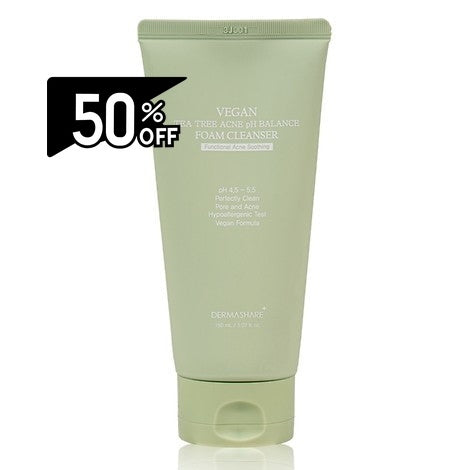 Dermashare Vegan Tea Tree Acne Ph Balance Foam Cleanser 150ml | Carsha Black Friday 50% OFF