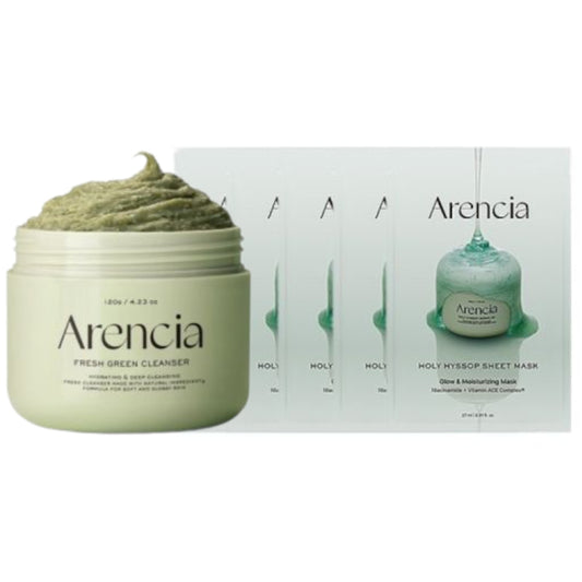 Wholesale Arencia - Fresh Green Rice Mochi Cleanser - 120g & Holy Hyssop Sheet Mask - 5pcs Set | Carsha