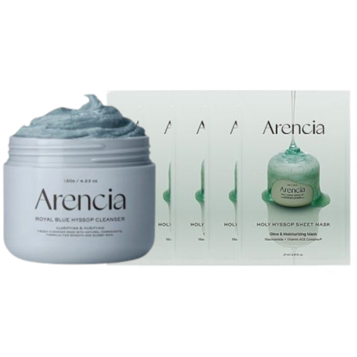 Wholesale Arencia - Fresh Royal Blue Rice Mochi Cleanser - 120g & Holy Hyssop Sheet Mask - 5pcs Set | Carsha