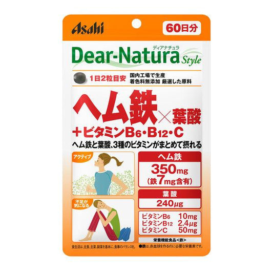 Wholesale Asahi - Dear Natura Style Heme Iron X Folic Acid + Vitamin B6, B12, C 60 Days Supply - 120 tablets | Carsha