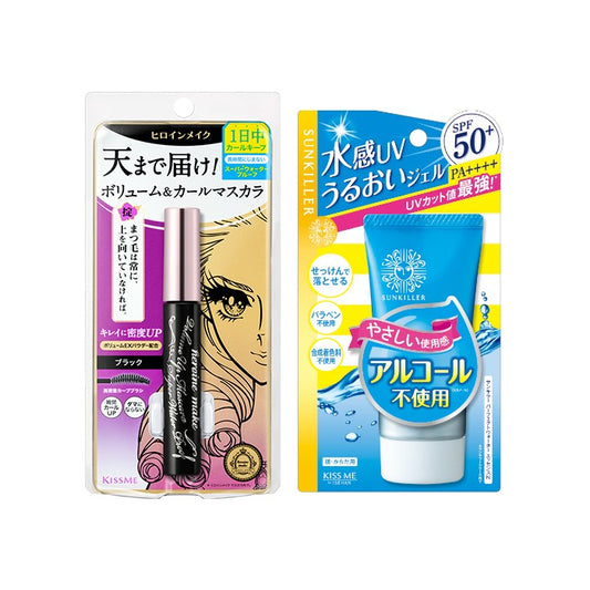 ISEHAN Kiss Me Heroine Make Volume & Curl Mascara Super Waterproof (New Version) - 6g - 01 Black (1ea) + Kiss Me Sunkiller...