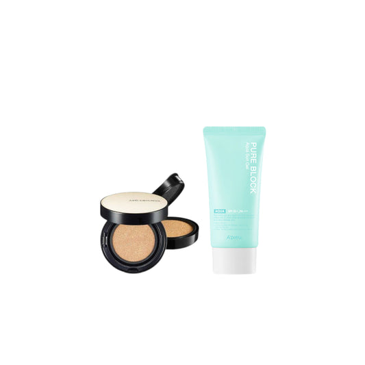 Wholesale A'PIEU - Pure Block Aqua Sun Gel SPF50+ PA+++ X Jung Saem Mool - Essential Skin Nuder Long Wear Cushion - 14g +14g - Light | Carsha