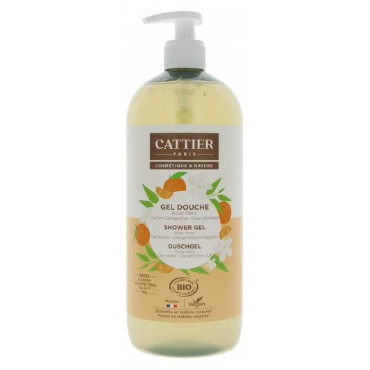 Cattier Gel doccia biologico all'aloe vera, clementina, fiori d'arancio, 1 litro