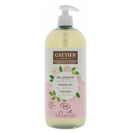 Cattier Gel Douche Aloe Vera Rose Pivoine Bio 1L