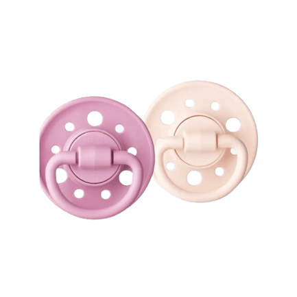 Wholesale Dodie Set di 2 lecca-lecca rotondi gomma naturale 0-6 mesi Rosa pastello /Viola | Carsha