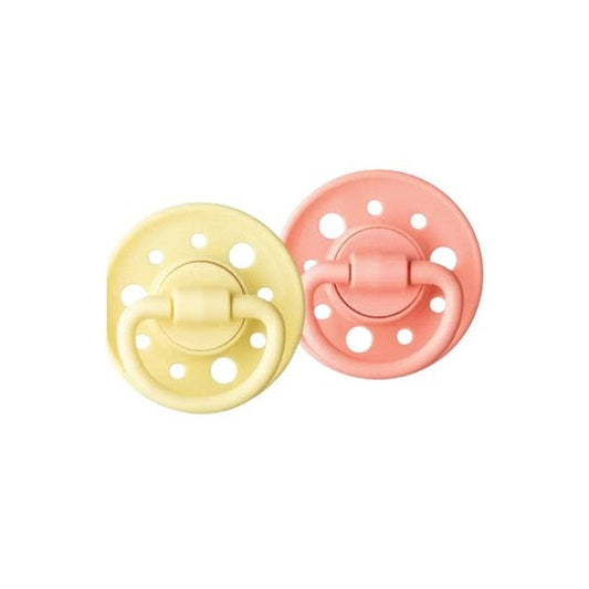 Wholesale Dodie Set di 2 lecca-lecca rotondi in gomma naturale 6-36 mesi Rosa/Giallo | Carsha