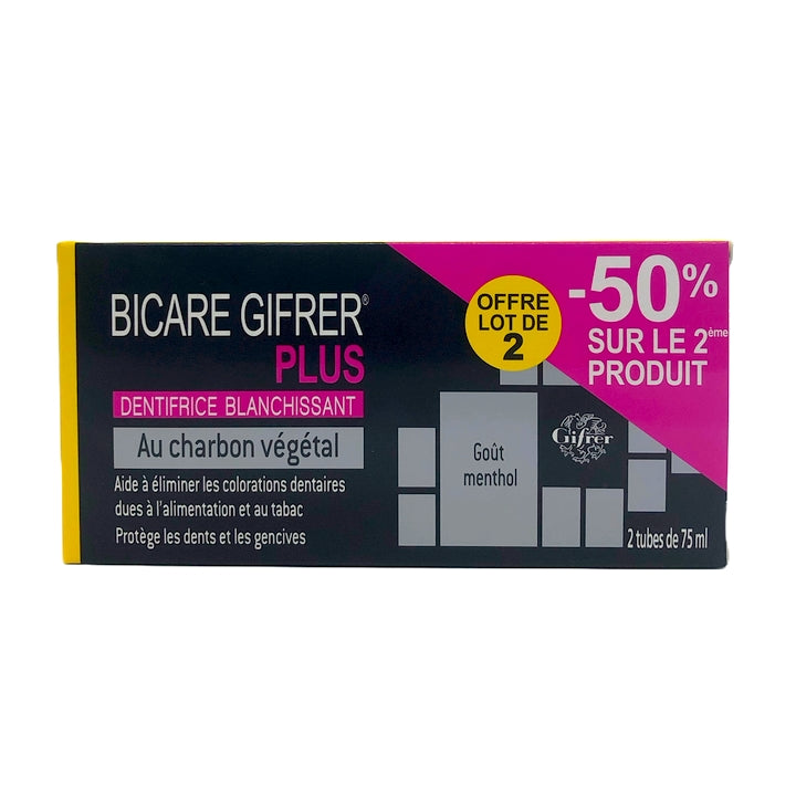 Gifrer Bicare Plus Dentifricio sbiancante al carbone vegetale 2x75ml Confezione × 2