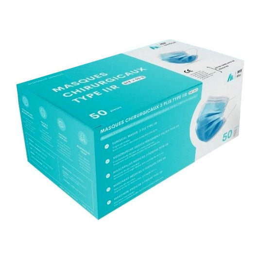 Wholesale MIF MEDICAL Maschere Chirurgiche 3 Pieghe tipo 2R Alta Filtrazione - BLU - Confezione da 50 maschere monouso norma CE EN 14683: 2019 IIR | Carsha