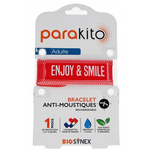 "Braccialetto repellente per zanzare ricaricabile per adulti Parakito ""Enjoy & Smile"" Good Vibes"