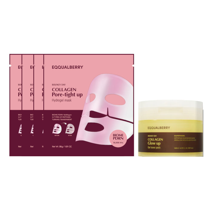 Wholesale EQQUALBERRY - Collagen Hydrogel Glow Up Mask 4ea X Glow Up Gel Toner Pads - 140ml/60pads 1ea Set | Carsha