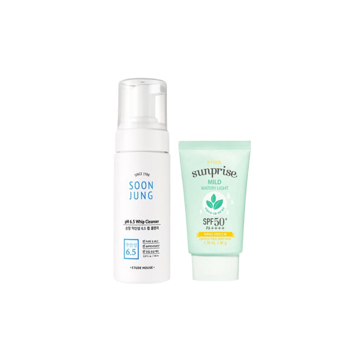 Wholesale DEAL ETUDE - Sunprise Mild Watery Light Sunscreen SPF 50+ PA++++ - 50g 1ea + Soon Jung pH 6.5 Whip Cleanser - 150ml 1ea Set | Carsha