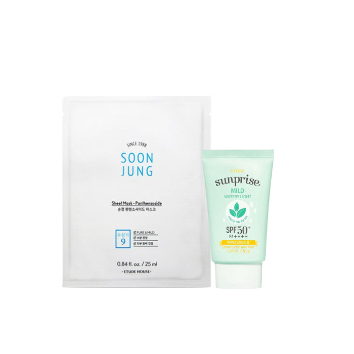Wholesale DEAL ETUDE - Sunprise Mild Watery Light Sunscreen SPF 50+ PA++++ - 50g 1ea + Soon Jung Panthensoside Sheet Mask - 5pcs Set | Carsha
