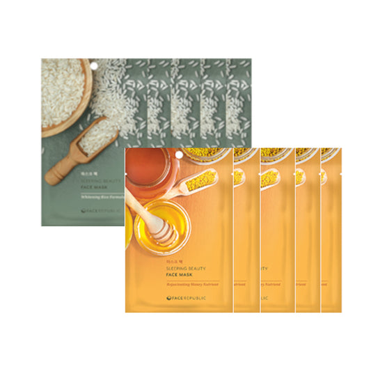 face republic - Sleeping Beauty Face Mask - 23ml - Whitening Rice Formula (5ea) + Sleeping Beauty Face Mask - 23ml -...
