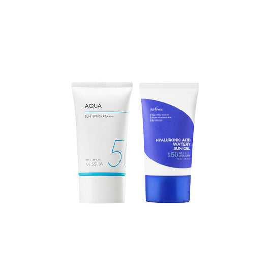 Wholesale Isntree - Hyaluronic Acid Watery Sun Gel SPF50+ PA++++ - 50ml X MISSHA - All-Around Safe Block Aqua Sun SPF50+ PA++++ - 50ml Set | Carsha