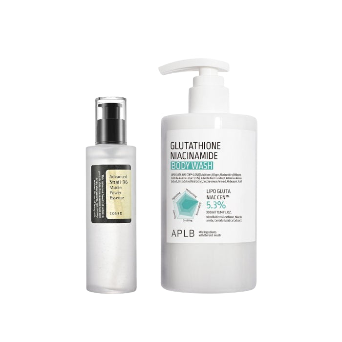 Wholesale COSRX - Advanced Snail 96 Mucin Power Essence 100ml + APLB - Glutathione Niacinamide Body Wash - 300ml Set | Carsha