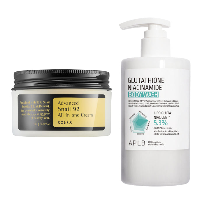 Wholesale COSRX - Advanced Snail 92 All In One Cream - 100g + APLB - Glutathione Niacinamide Body Wash - 300ml Set | Carsha