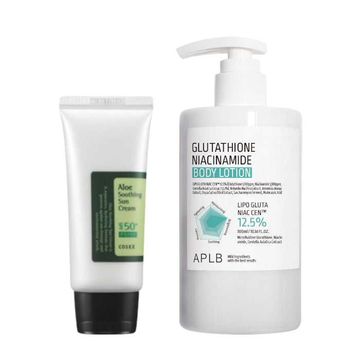 Wholesale COSRX - Aloe Soothing Sun Cream SPF50+ PA+++ - 50ml + APLB - Glutathione Niacinamide Body Lotion - 300ml Set | Carsha