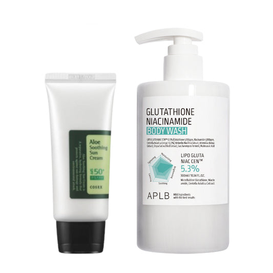 Wholesale COSRX - Aloe Soothing Sun Cream SPF50+ PA+++ - 50ml + APLB - Glutathione Niacinamide Body Wash - 300ml Set | Carsha