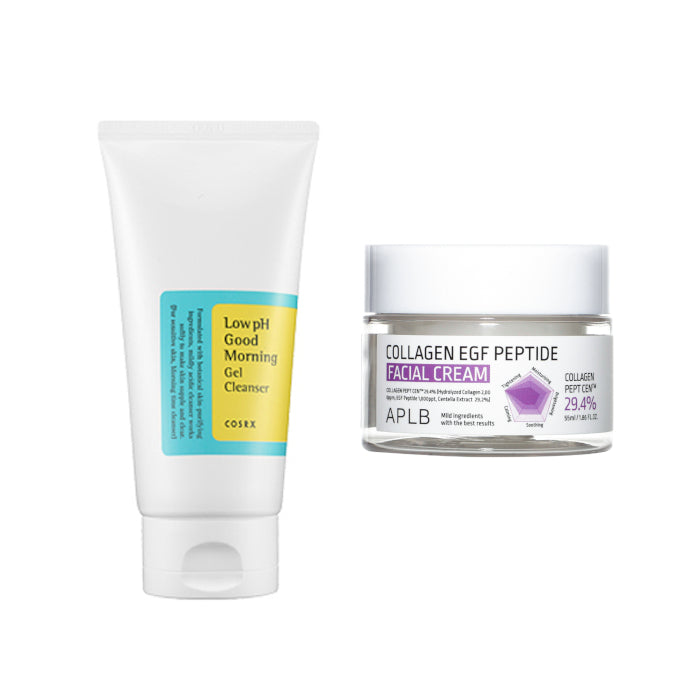 Wholesale COSRX - Low pH Good Morning Gel Cleanser - 150ml + APLB - Collagen EGF Peptide Facial Cream - 55ml Set | Carsha
