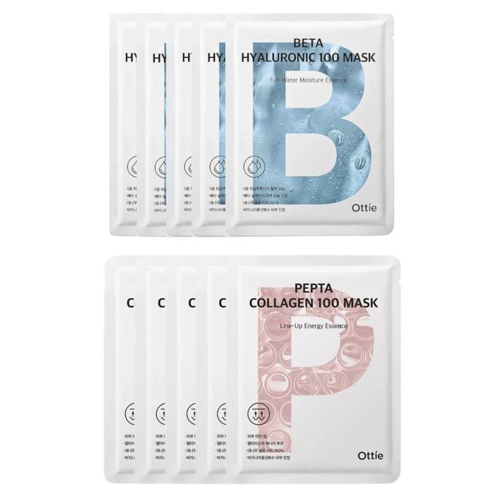 Wholesale Ottie Beta Hyaluronic 100 Mask 5pcs + Pepta Collagen 100 Mask 5pcs Set | Carsha
