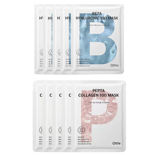 Wholesale Ottie Beta Hyaluronic 100 Mask 5pcs + Pepta Collagen 100 Mask 5pcs Set | Carsha