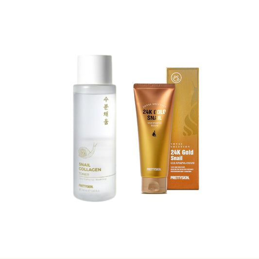 Wholesale PRETTYSKIN - Snail Collagen Toner - 250ml 1ea + Total Solution 24K Gold Snail Cleansing Foam - 150ml 1ea Set | Carsha