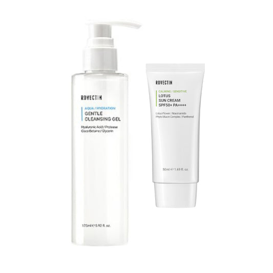 Wholesale ROVECTIN - Aqua Gentle Cleansing Gel - 175ml + Calming Lotus Sun Cream SPF50+ PA++++ - 50ml Set | Carsha