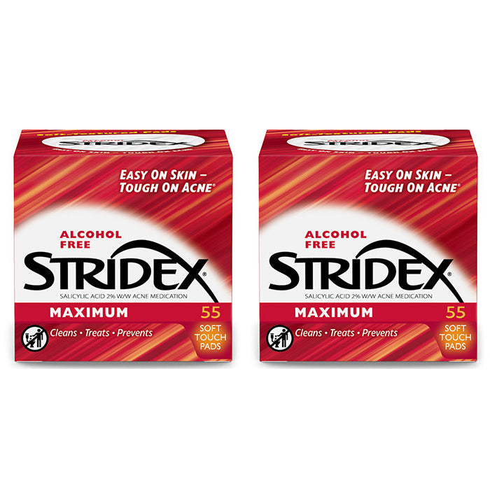 Wholesale STRIDEX - Alcohol Free Maximum Pads 2% Salicylic Acid RED - 55pcs 2ea Set | Carsha