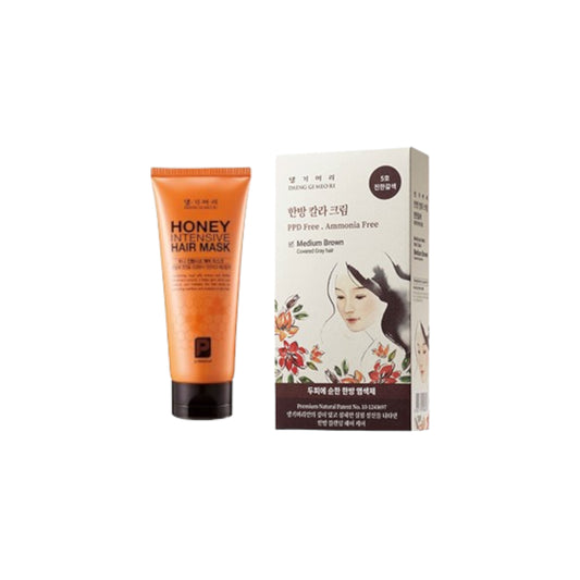 Wholesale Daeng gi Meo Ri - Honey Intensive Hair Mask - 150ml + Medicinal Herb Hair Color - 120g - Medium Brown Set | Carsha