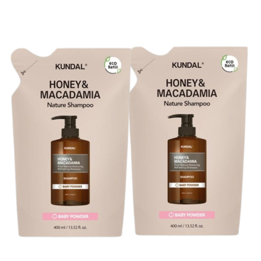 Wholesale KUNDAL - Honey & Macadamia Nature Shampoo - Refill Pack - 400ml DUO Set - Baby Powder | Carsha